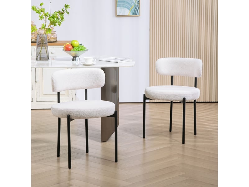 Lot de 2 chaises blanc crème - revêtement polaire, assise rembourrée, piètement métal, confortables, idéal salon  - Conforama B