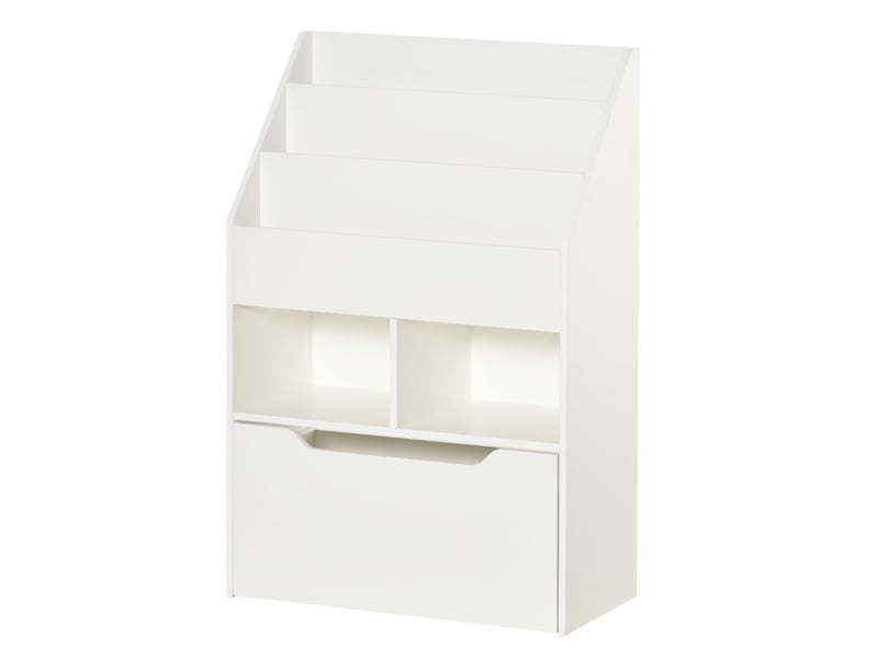  Bibliothèque enfant 60 x 29,9 x 90 cm blanche en mdf, 1 tiroir sur roulettes et 5 compartiments de rangement  - Conforama A
