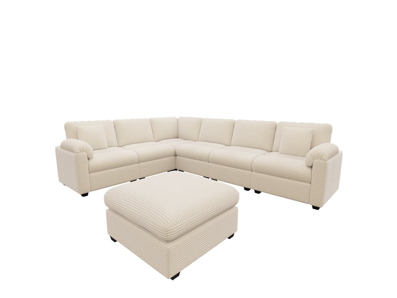  Canapé d angle modulable xxl 7 places 274.5 x 210.5 x 85.5 cm en u ou l avec pouf séparé coussins assise profonde tissu côtelé structure solide beige BUYDEEMEUS - Conforama A