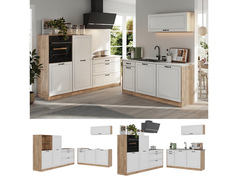  Vicco cuisine, blanc campagnechêne doré, 220cm sans plan de travail  - Conforama D