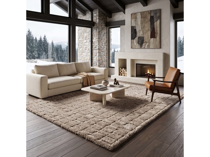  Tapis shaggy doux graphique taupe 200x290  - Conforama A