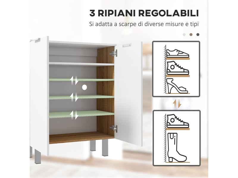  Étagère à chaussures moderne pour 15 à 20 paires de chaussures, 5 étagères et fermeture douce, blanc brillant  - Conforama E