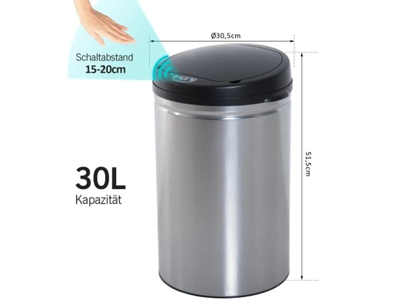 Poubelle automatique à capteur ir 30 l, ronde, en inox, avec bac intérieur amovible - Conforama C