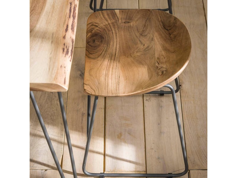  Lot de 2 tabourets 41x41x52 cm en acacia naturel et métal  - Conforama C