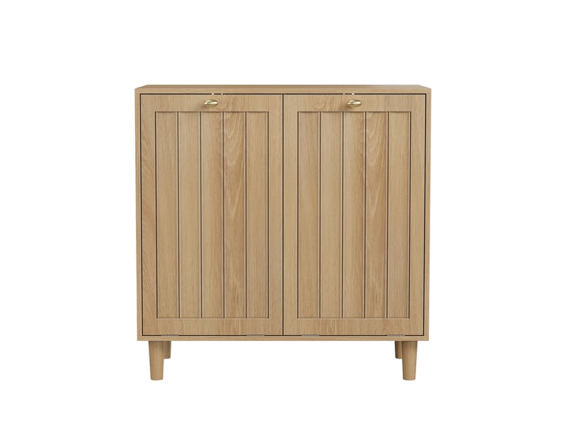  Meuble à linge 69,5x35x70,5 cm, 2 paniers amovibles, armoire de tri inclinée, grand panier à linge, mdf, couleur chêne  - Conforama A
