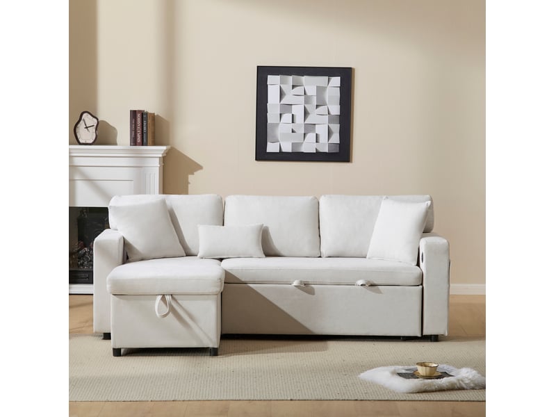 Canapé d'angle convertible modenvie 4 places réversible avec rangement usb beige 214 x 131 x 87 cm - Conforama D