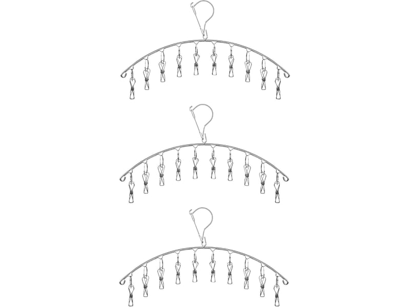 Crochets muraux lot de 3 sèche-linge en acier inoxydable avec 10 pinces pour chaussettes, sous-vêtements et petits articles, gris - Conforama A
