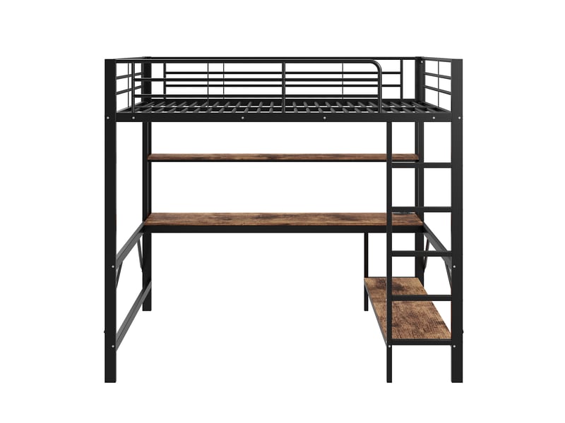 Lit mezzanine enfant 140x200 cm – noir – bureau avec étagères, led, usb et prise intégrés - sans matelas - Conforama D