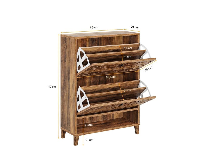  Meuble à chaussures avec 2 tiroirs abattants en mdf marron et métal 80x24x110 cm  - Conforama C