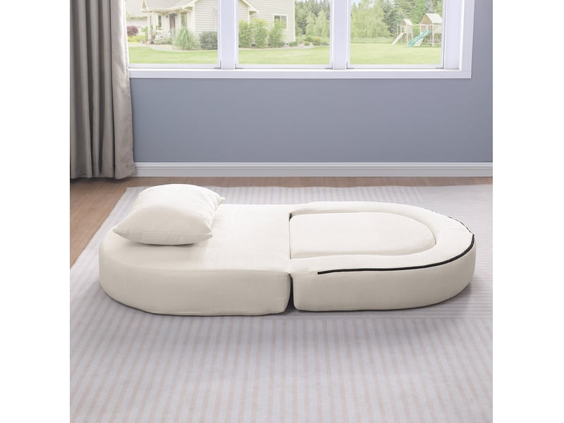  Fauteuil convertible pliable modulaire 1 place avec coussin, couchage d'appoint en chenille beige, 101 × 90 × 21 cm  - Conforama D