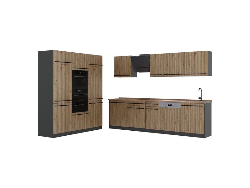  Vicco cuisine, chêne artisananthracite, 180cm plan de travail chêne doré  - Conforama A