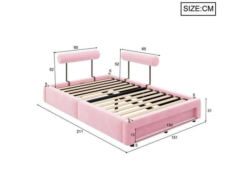 Lit enfant 140x200 cm coloris rose led velours - Conforama C