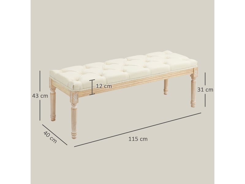 Tabouret capitonné style classique bois sculpté aspect lin beige - Conforama C