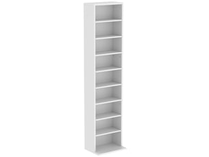 Meuble cddvd blanc 9 niveaux, 6 étagères réglables, capacité 260 cd, étroit et compact