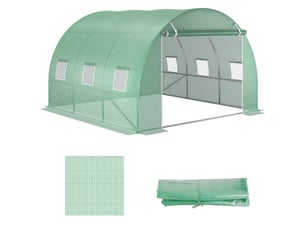 Bâche de serre en polyéthylène avec 6 fenêtres, porte enroulable et bords enterrés, 3 x 3 x 2 m, verte