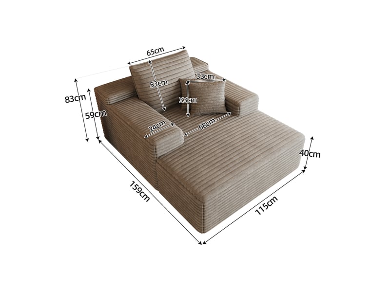  Méridienne canapé modulaire sans montage avec assise profonde et large, en tissu camel  - Conforama D