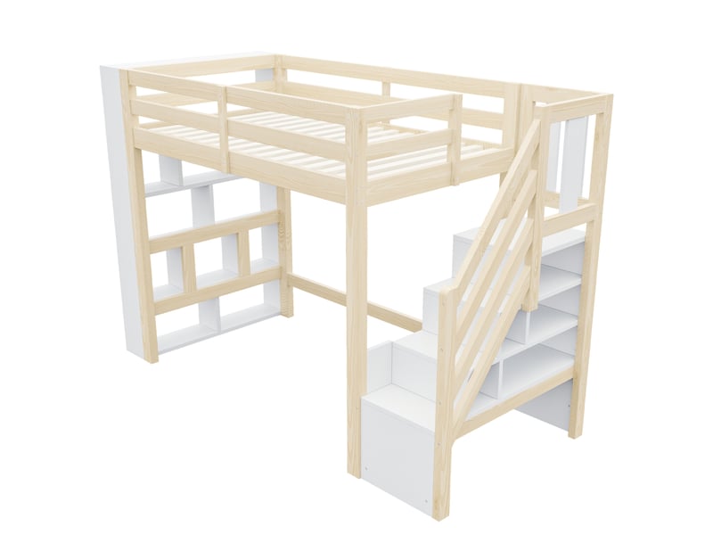  Lit mezzanine 90x200 cm coloris bois et blanc en mdf rangement led  - Conforama E