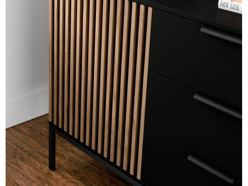  Savanna - buffet bas - effet bois et noir - 3 tiroirs et 2 portes - 150 cm - best mobilier - noir et bois SAVANNA - Conforama E