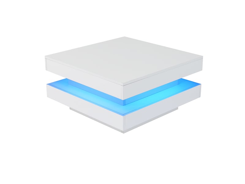  Quadratischer couchtisch in weiß - style technologique moderne, avec bluetooth-led-leiste, 70x70x36 cm, max. Charge 45 kg  - Conforama E