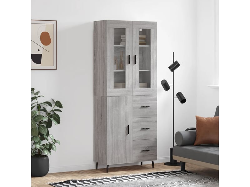  Buffet haut - bahut - meuble de rangement sonoma gris 69,5x34x180 cm bois d'ingénierie  - Conforama B