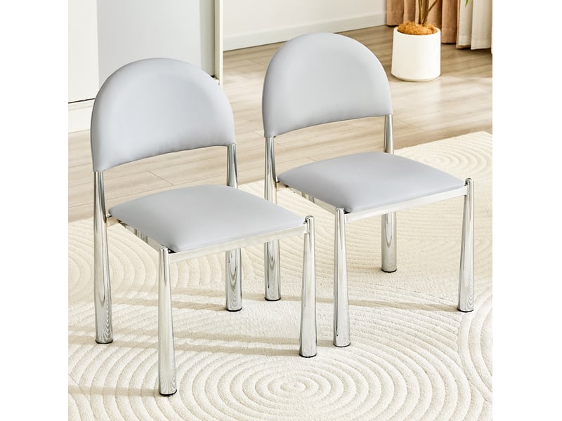  Lot de 2 chaises de salle à manger 51.6×45×80cm dossier demi-rond, uréthane, gris clair  - Conforama E