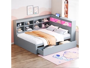 Lit avec rangement 140x200 cm <strong>MERAX</strong>  <strong>lit enfant gris</strong> coloris gris