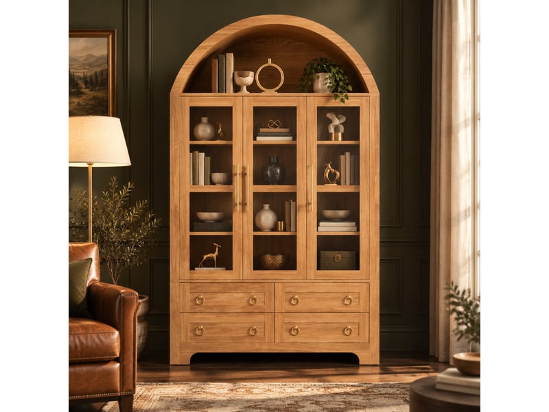  Vitrine 110x40x185 cm naturel avec 3 portes vitrées et 4 tiroirs  - Conforama B