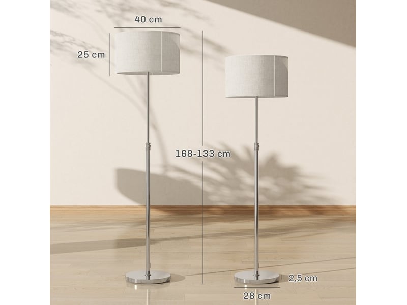  Lampadaire réglable 133-168 cm avec télécommande, abat-jour tissu beige et acier  - Conforama C