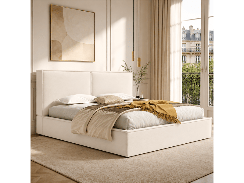  Lit adulte coffre,180x200 cm,avec sommier à lattes,lin,beige  - Conforama B