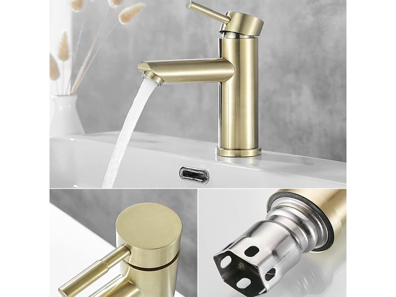  Robinet lavabo robinet salle de bain, moderne design élégant laiton doré brossé mitigeur lavabo, eau chaude et froide disponible, valve en céramique  - Conforama D