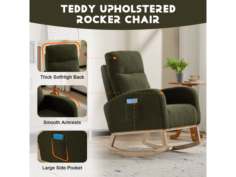 Fauteuil à bascule - fauteuil berçant moderne à dossier haut en polaire douce, idéal pour l'allaitement, vert  - Conforama D