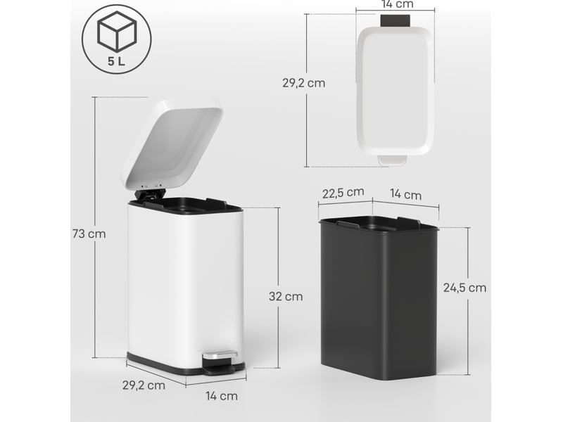  Poubelle salle de bain 5 l 29,2 x 14 x 32 cm à pédale blanche  - Conforama C