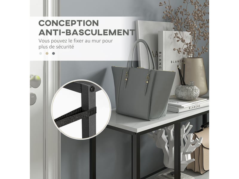  Console meuble 100 cm, table console 3 niveaux, plateaux en effet marbre, blanc, cadre en acier  - Conforama R
