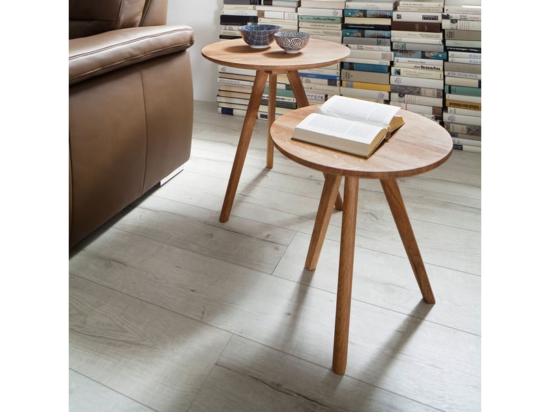  Lot de 2 tables d'appoint rondes 50 et 40 cm en chêne noueux massif  - Conforama A