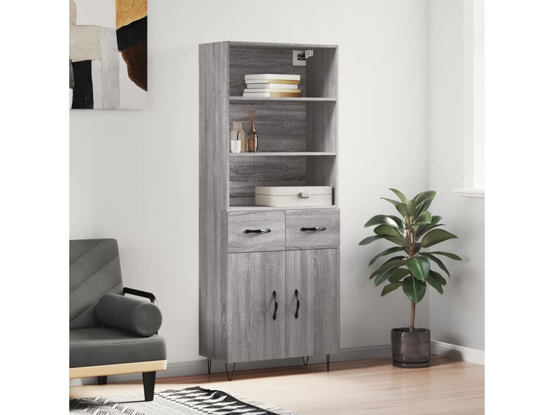 Buffet haut - bahut - meuble de rangement sonoma gris 69,5x34x180 cm bois d'ingénierie - Conforama B