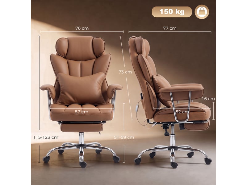  Fauteuil de bureau massant et vibrant à 6 points, marron  - Conforama D