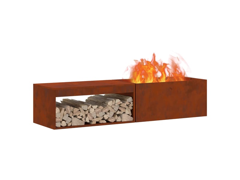  Brasero exterieur, foyer rouillé 160x45x35 cm acier patiné  - Conforama C
