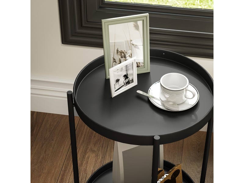 Table d'appoint ronde en acier, bout de canapé noir 2 niveaux, 44x44x56 cm  - Conforama D