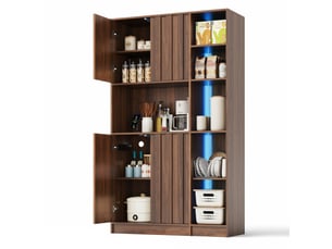 Armoire de cuisine haute 105x40x180 cm avec led et prises, coloris noyer