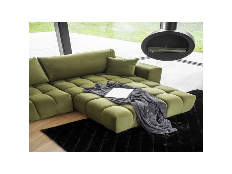  Canapé d'angle bonita convertible 6 places vert caca d'oie effet velours – droit – 350x175cm  - Conforama E