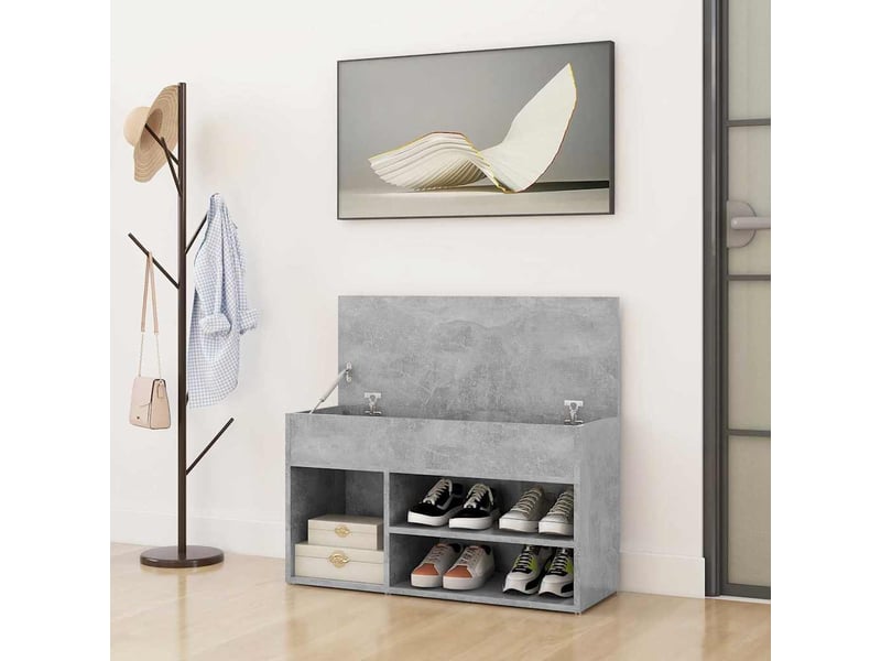  Banc à chaussures, meuble à chaussures gris béton 80x30x45 cm bois d'ingénierie  - Conforama C