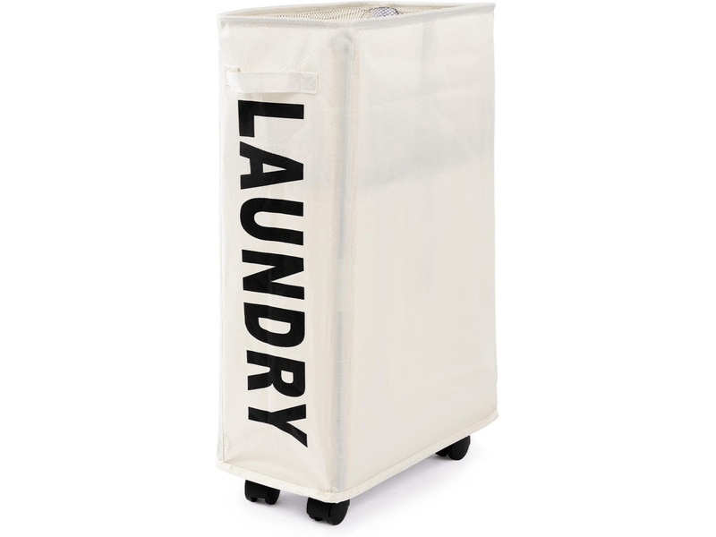 Panier à linge fin à roulettes, pliable avec poignées, bac de rangement d'angle pour la maison, beige - Conforama A
