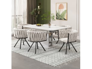 Lot de 6 chaises de salle à manger pivotantes 59x44x72 cm design moderne lin beige et noir
