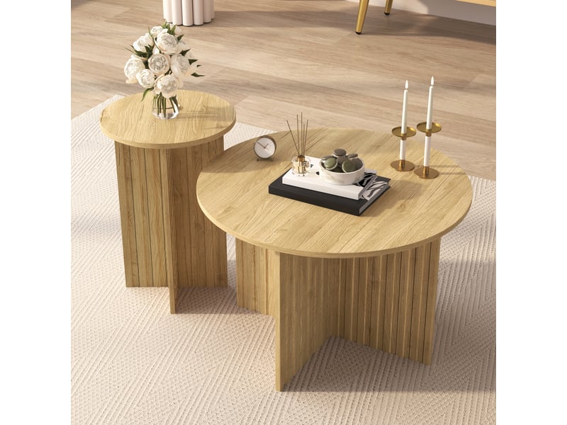  Lot de 2 tables basses rondes ø76ø40 cm, tables gigognes, style scandinave, structure mdf et panneaux pour salon - naturel  - Conforama E