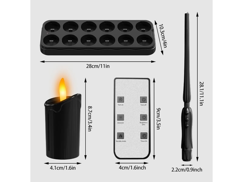 Lot de 12 bougies chauffe-plat led rechargeables sans flamme avec télécommande, minuterie et base de charge, décoration halloween, télécommande, marron et blanc  - Conforama B