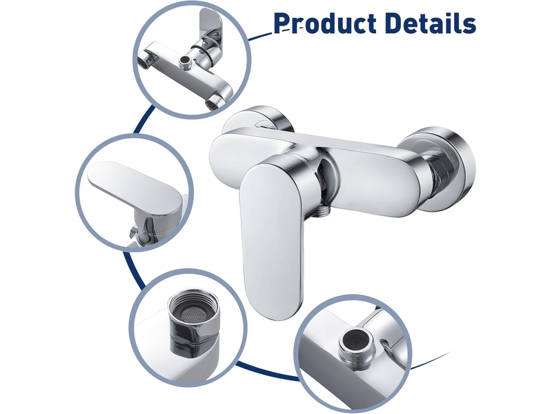  Mitigeur de douche monocommande, mitigeur de douche mural, robinet de douche monocommande, raccord de flexible fileté g12, chromé  - Conforama C