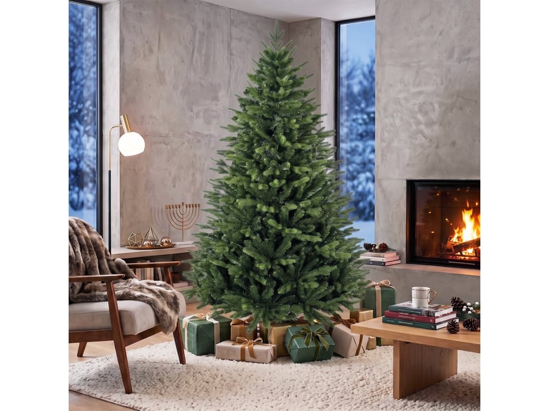  Sapin de noël artificiel de 180 cm avec support en pin, sapin nordique pliable, 889 extrémités de branches, vert  - Conforama D