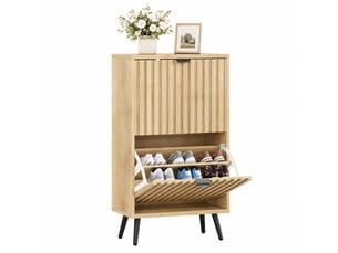 Meuble à chaussures 60 x 24 x 95 cm en mdf et panneaux de particules avec 2 compartiments basculants coloris chêne chicfurn