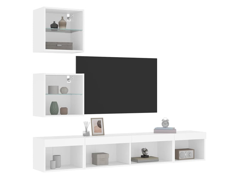  Unités murales tv avec led 5 pcs blanc bois d'ingénierie shl65201  - Conforama E