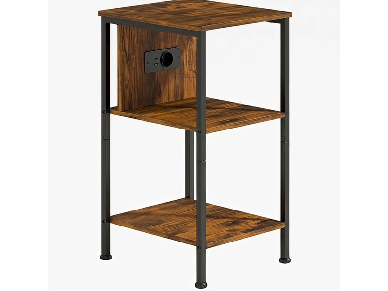  Table d'appoint 34 x 30 x 58 cm – marron rustique et noir – station de charge avec 2 étagères ouvertes  - Conforama D
